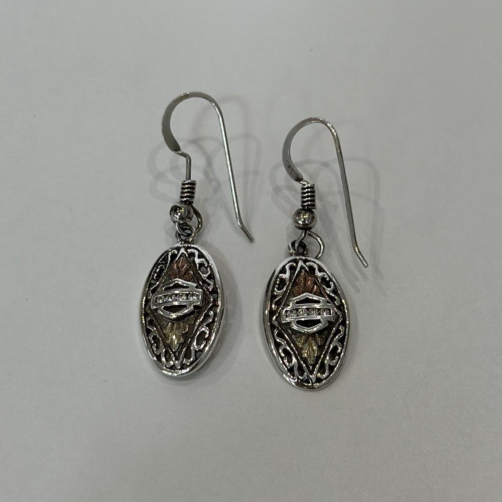 Harley-Davidson Black Hills Gold and Silver Earrings with Diamonds